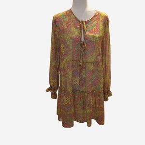 Pre-owned Julie Brown Floral Patchwork Long Sleeve Dress